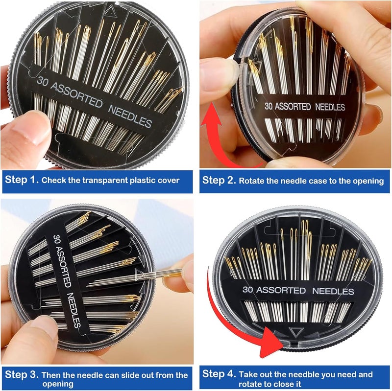 pikdmin 64+1Pack Premium Sewing Needles for Hand Sewing Repair, 6 Sizes Assorted Needles and 1 Measuring Tape,with 4 Threaders(Random Colors), Sewing Needles for Handsewing, Large Eye Stitching Needles - Image 5